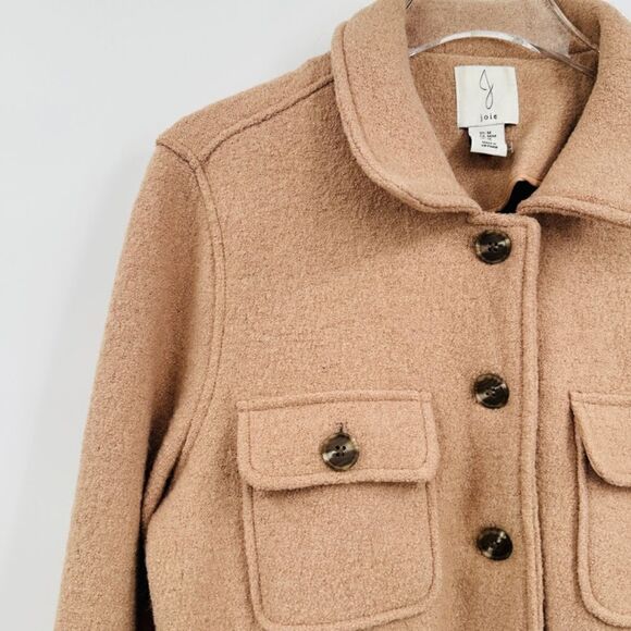 Joie Size Medium Tan Wool Long Sleeve Button Front Shackle Jacket Coat - Picture 3 of 6
